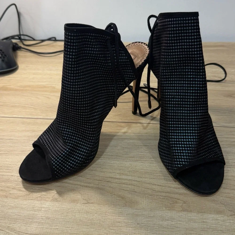 Aquazzura Black and Blue Houndstooth Heels - Picture 7 of 8